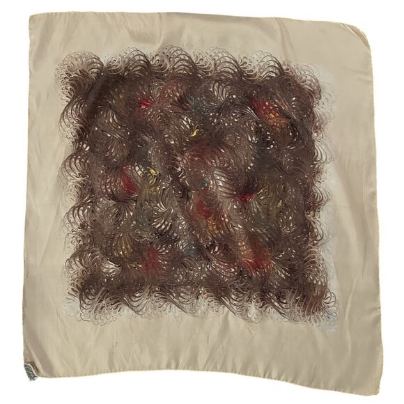 Burmel Silk Scarf Beige Geometric Swirls 23" Square Authentic Rare Vintage - Picture 1 of 3